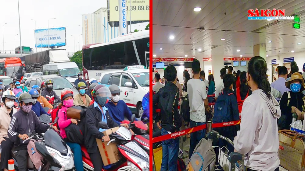 Người đi nghỉ lễ đổ về cửa ngõ miền Tây, sân bay Tân Sơn Nhất