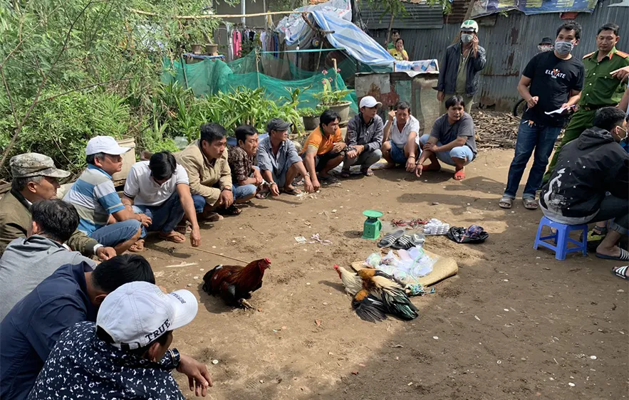 Các đối tượng bị bắt giữ cùng tang vật tại hiện trường