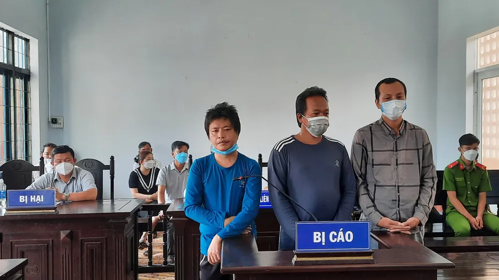Các bị cáo nghe Hội đồng xét xử tuyên phạt cho hành vi hủy hoại rừng. Ảnh: QUỐC BÌNH