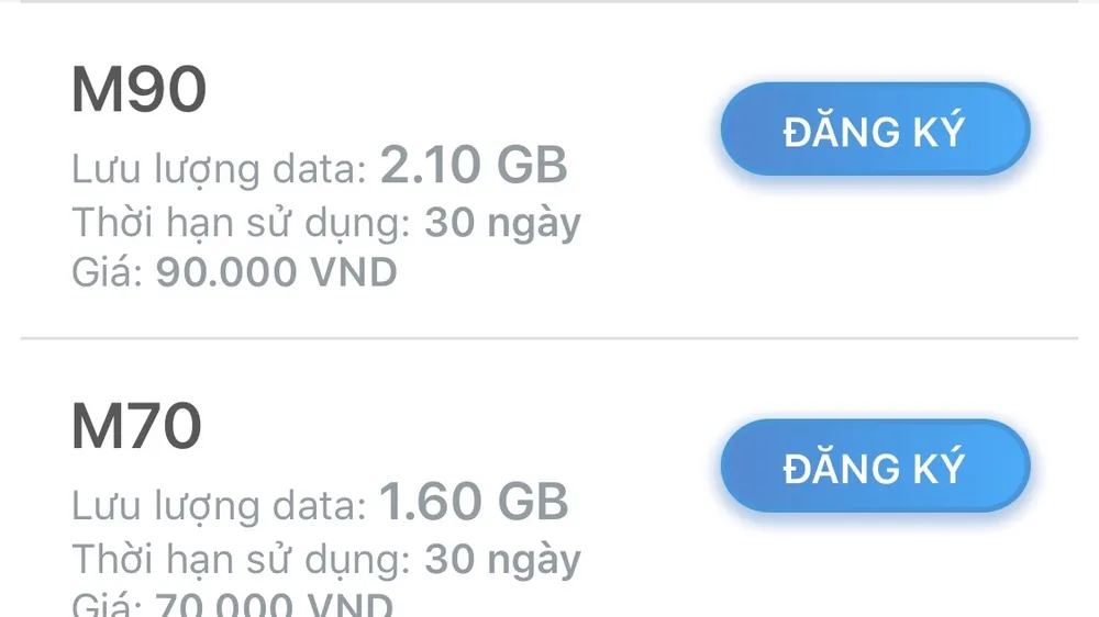 Hai trong nhiều gói Data của MobiFone