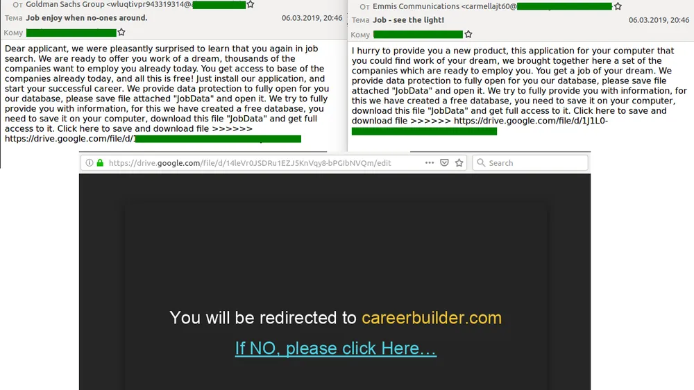 Ảnh chụp màn hình mẫu e-mail spam và cửa sổ bật lên