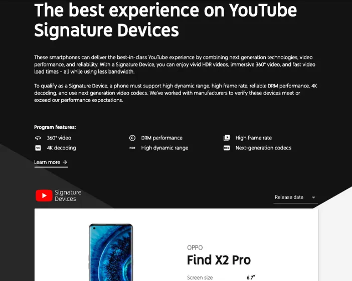 OPPO Find X2 được Youtube công nhận trong danh sách Signature Devices