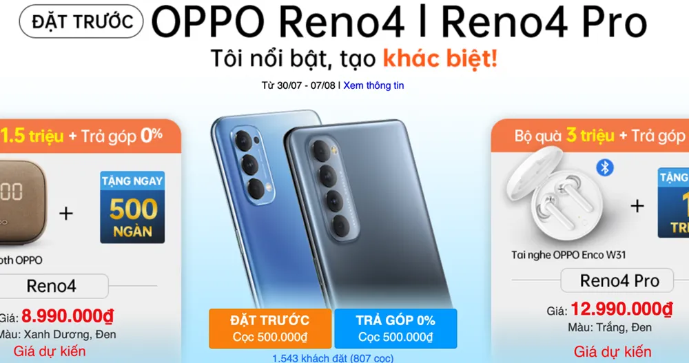 OPPO Reno4 và Reno4 Pro ghi nhận hơn 2.500 khách hàng đặt cọc đầu tiên 
