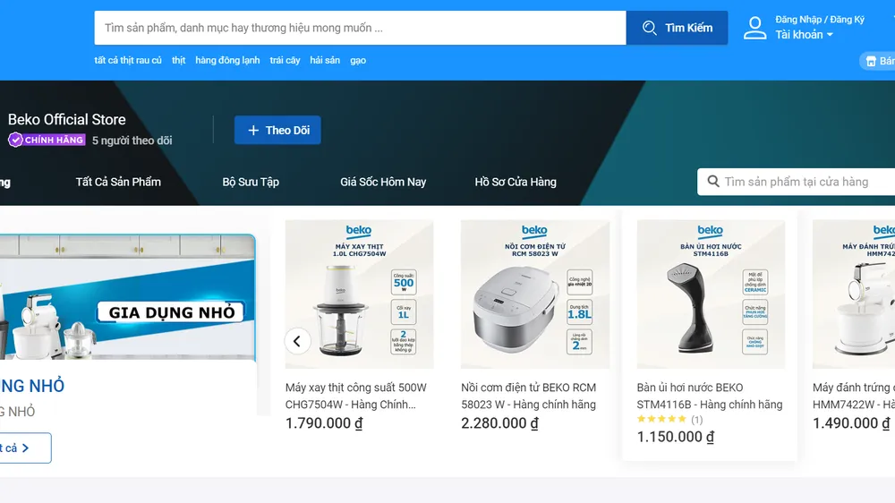 Các sản phẩm Beko chính hãng được bán trên các sàn TMĐT tại Việt Nam