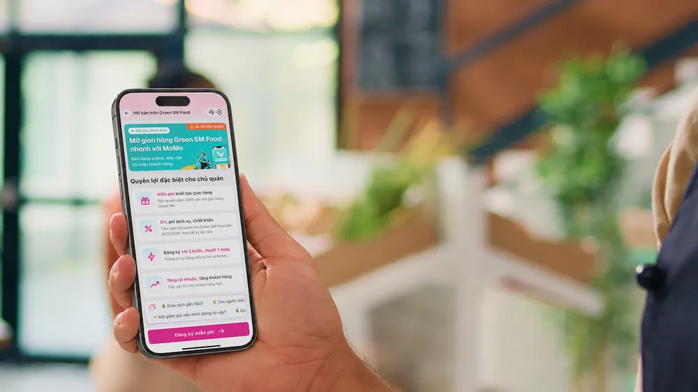 Trên ứng dụng MoMo, người dùng dễ dàng mở gian hàng Green SM đển buôn bán online