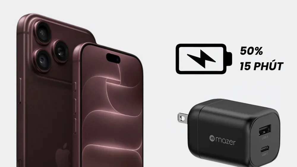 Để iPhone 18 Pro/Pro Max sạc 50% pin chỉ trong khoảng 15 phút cần chọn đúng củ sạc. 