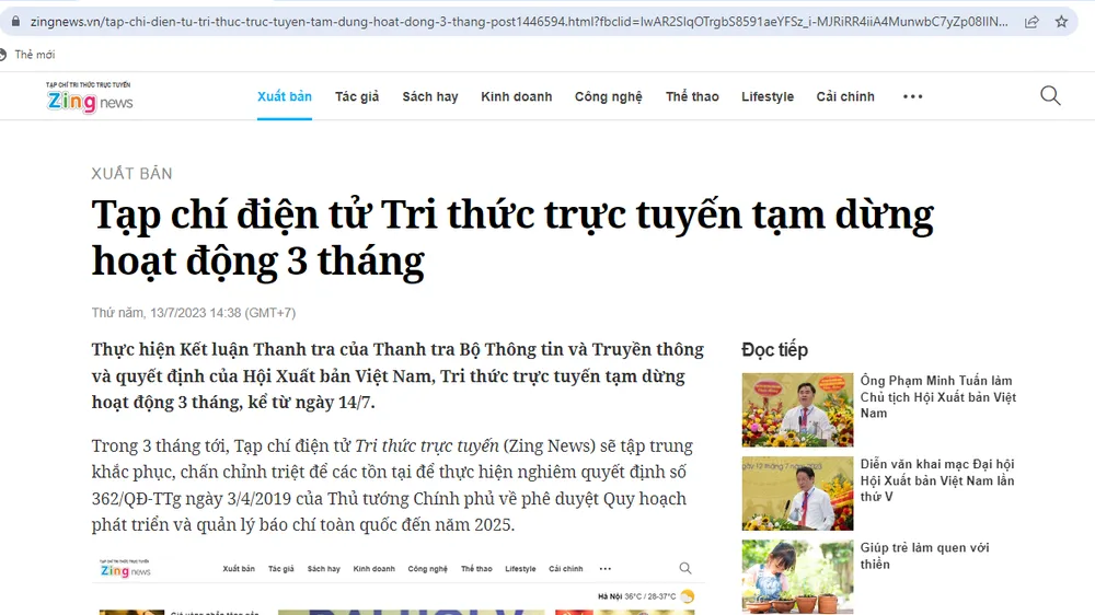 Tạp chí điện tử Tri thức trực tuyến tạm dừng 3 tháng