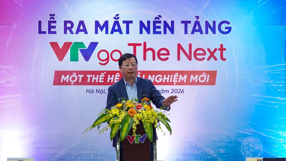 Tổng Giám đốc Đài Truyền hình Việt Nam Nguyễn Thanh Lâm phát biểu tại lễ ra mắt nền tảng. Ảnh: LIÊN MAI