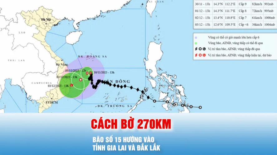 Podcast bản tin tối 30-11: Bão số 15 hướng về bờ biển phía Đông tỉnh Gia Lai-Đắk Lắk