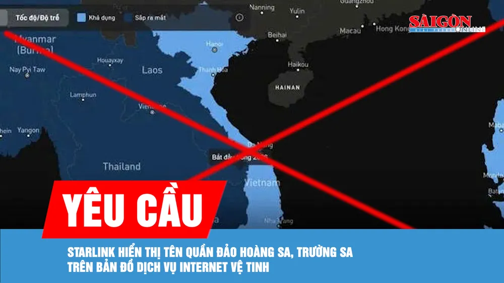 Bản đồ dịch vụ Internet vệ tinh Starlink tại Việt Nam không hiển thị tên quần đảo Hoàng Sa và Trường Sa