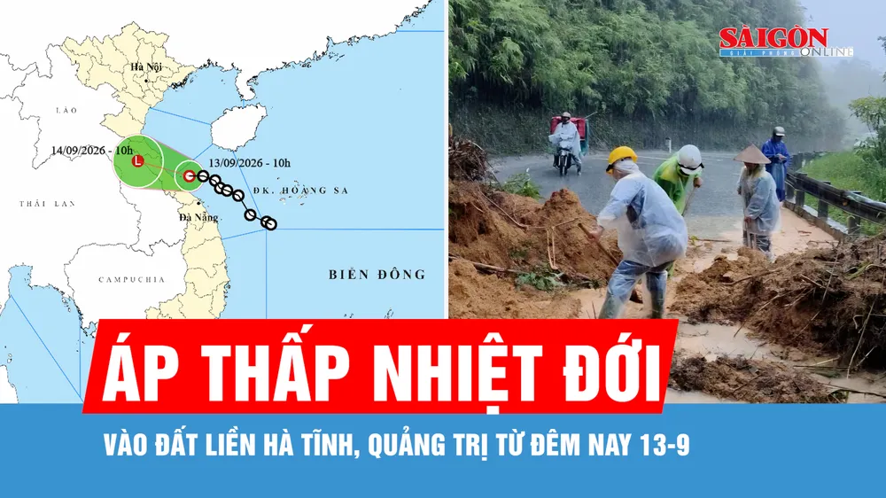 Tối và đêm nay 13-9, áp thấp nhiệt đới đi vào đất liền từ Hà Tĩnh đến Quảng Trị