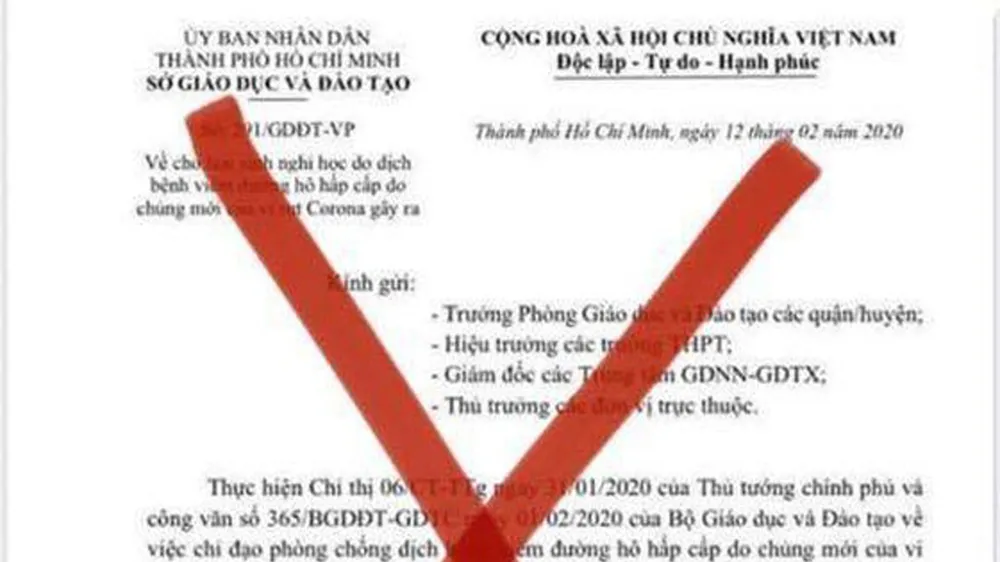 TPHCM: Lan truyền văn bản giả mạo của Sở GD-ĐT TPHCM về thời gian học sinh đi học trở lại 