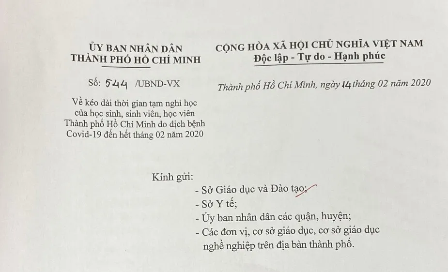 TPHCM: Kiến nghị cho học sinh, sinh viên nghỉ học đến hết tháng 3-2020