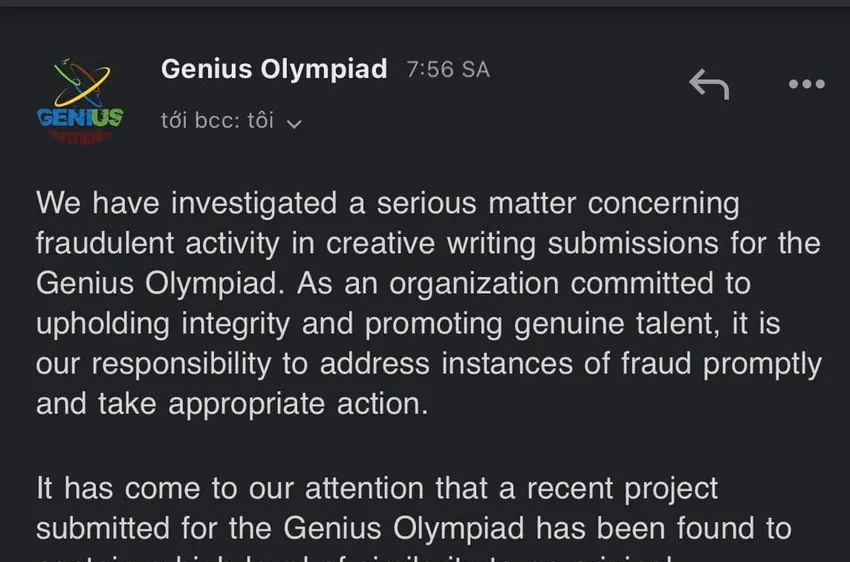 Lùm xùm quanh cuộc thi Genius Olympiad: Ban tổ chức sẽ thu hồi giải thưởng 