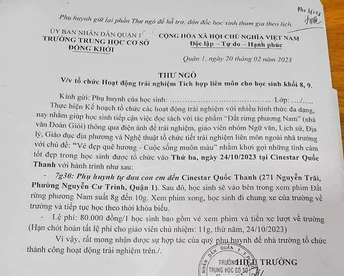 Các trường nói gì về việc tổ chức cho học sinh đi xem phim "Đất rừng phương Nam"?