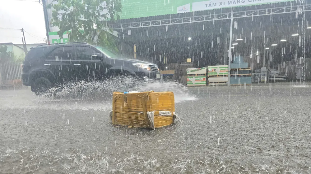 Cơn "mưa vàng" làm ngập tuyến đường quốc lộ 57 đi qua các huyện Mỏ Cày Bắc, Chợ Lách....(tỉnh Bến Tre)