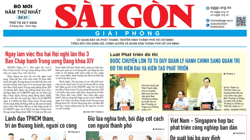 Sài Gòn Giải Phóng ngày 22/7/2026