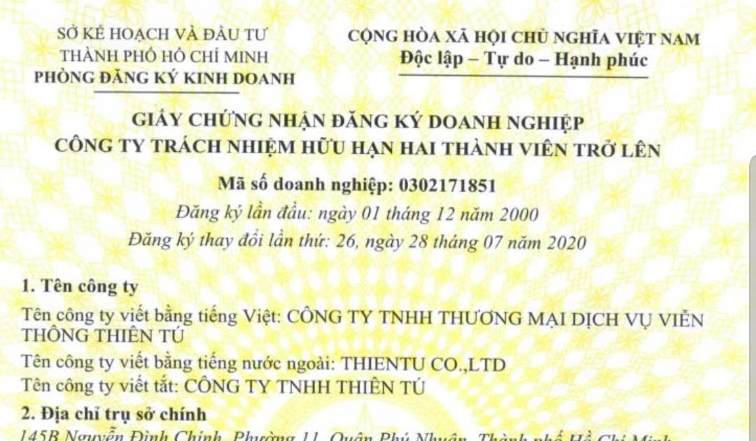 Công ty Viễn thông Thiên Tú phản hồi thông tin về Công ty TNHH ĐTDV Thiên Tú FN