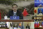 In this screen grab from a video provided by Vietnamese national television VTV, shows Chinese Prime Minister Li Keqiang speaks to ASEAN Plus Three leaders during a virtual summit on Tuesday, Apr.14, 2020. Credit: VTV via AP