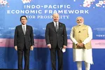 Thủ tướng Nhật Bản Kishida Fumio, Tổng thống Mỹ Joe Biden và Thủ tướng Ấn Độ Narendra Modi tại lễ công bố khởi động thảo luận IPEF ở Tokyo, Nhật Bản, ngày 23-5.