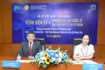 TS Trần Tiến Khoa, Hiệu trưởng Trường ĐH Quốc tế và bà Phạm Thị Thanh Mai - Giám đốc điều hành Bệnh viện FV ký kết thoả thuận hợp tác.