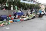 Một "chợ tạm,” "chợ cóc," hoạt động công khai trên phố Chính Kinh. (Ảnh: Vũ Quang/TTXVN)