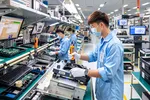 Công nhân Công ty TNHH Datalogic Việt Nam (Khu Công nghệ cao TPHCM) làm việc trên dây chuyền sản xuất thiết bị điện tử (ẢNH: HOÀNG HÙNG)