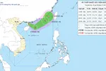 Vị trí áp thấp nhiệt đới sáng 31-8. Nguồn: Trung tâm Dự báo khí tượng - thủy văn quốc gia