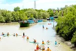 Du khách chèo SUP tại huyện Cần Giờ, TPHCM 
