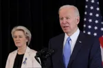 Tổng thống Hoa Kỳ Joe Biden đưa ra một tuyên bố báo chí chung với Chủ tịch Ủy ban Châu Âu Ursula von der Leyen tại Phái bộ Hoa Kỳ ở Brussels, Bỉ [Evelyn Hockstein / Reuters]