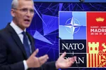 TTK Nato Jens Stoltenberg phát biểu tại Brussels vào 27/6 trước hội nghị thượng đỉnh NATO. © Kenzo Tribouillard / AFP / Getty Images