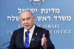 Thủ tướng Israel Benjamin Netanyahu phát biểu tại cuộc họp báo ở Jerusalem. Ảnh: THX/TTXVN