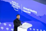 Tổng thống Ukraine Volodymyr Zelensky phát biểu tại Diễn đàn Kinh tế Thế giới (WEF) ở Davos (Thụy Sĩ) ngày 22/1/2026. Ảnh: THX/TTXVN