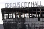 Nhà hát Crocus City Hall ở ngoại ô Moskva, Nga cháy rụi sau vụ tấn công khủng bố, ngày 26/3/2024. Ảnh: TTXVN