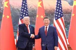 Chủ tịch Trung Quốc Tập Cận Bình và Tổng thống Mỹ Donald Trump tại cuộc hội đàm ở Bắc Kinh ngày 14-5. Ảnh: THX/TTXVN