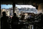Tòa nhà bị phá hủy sau cuộc không kích của Israel tại Gaza. Ảnh minh họa: THX/TTXVN