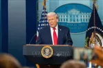 Tổng thống Mỹ Donald Trump phát biểu tại Nhà Trắng. Ảnh: THX/TTXVN