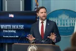 Phó Tổng thống Mỹ JD Vance phát biểu tại cuộc họp báo ở Nhà Trắng, Washington, D.C. Ảnh: THX/TTXVN