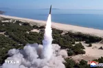 Một vụ phóng tên lửa đạn đạo tầm ngắn của Triều Tiên. (Ảnh: Yonhap/TTXVN phát)