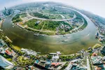 Thủ Thiêm nhìn từ trên cao, nơi được quy hoạch là Trung tâm tài chính quốc tế. 