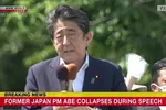 NHKđưa tin cựu Thủ tướng Shinzo Abe ngã gục khi bị bắn vào ngực vào khoảng 11h30 ngày 8/7. Ảnh:NHK.