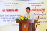 PGS.TS Phạm Tiết Khánh, Hiệu trưởng Trường Đại học Trà Vinh, phát biểu tại hội thảo.