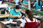Công nhân làm việc tại nhà máy Công ty TNHH Giày Gia Định, thành phố Thủ Đức, Thành phố Hồ Chí Minh. (Ảnh: Hồng Đạt/TTXVN)
