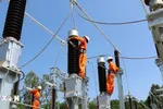 Kiểm tra các công trình điện. (Ảnh: TTXVN phát)