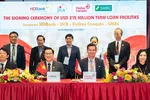 Ông Trần Hoài Nam, Phó Tổng Giám đốc HDBank, đại diện HDBank thực hiện ký kết khoản vay hợp vốn trị giá 215 triệu USD với JICA, FinDev Canada và SMBC.