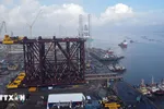 Chân đế khối thượng tầng Giàn công nghệ trung tâm là hạng mục đặc biệt quan trọng trong tổng thể Chuỗi dự án khí – điện Lô B – Ô Môn (Dự án trọng điểm quốc gia có tổng mức đầu tư gần 12 tỷ USD). (Ảnh: Đoàn Mạnh Dương/TTXVN)