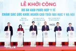 Tổng Bí thư Tô Lâm và các đại biểu thực hiện nghi thức khởi công. (Ảnh: Thống Nhất/TTXVN) 