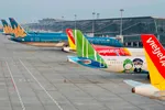 Máy bay của các hãng hàng không Việt Nam tại Sân bay Quốc tế Nội Bài. (Ảnh: PV/Vietnam+)