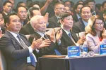 Nguyên Chủ tịch nước Nguyễn Minh Triết, Chủ tịch UBND TPHCM Nguyễn Văn Được, Chủ tịch HĐND TPHCM Võ Văn Minh dự Đại hội đại biểu Hiệp hội Doanh nghiệp TPHCM, nhiệm kỳ 2026-2031. Ảnh: HOÀNG HÙNG