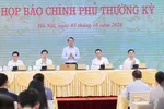 Bộ trưởng, Chủ nhiệm VPCP Đặng Xuân Phong chủ trì và phát biểu tại cuộc họp báo Chính phủ thường kỳ, sáng 3-10. Ảnh: QUANG PHÚC